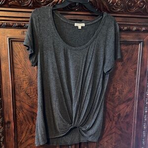 Nine Britton Gray Knot Front Short Sleeve Jersey Top